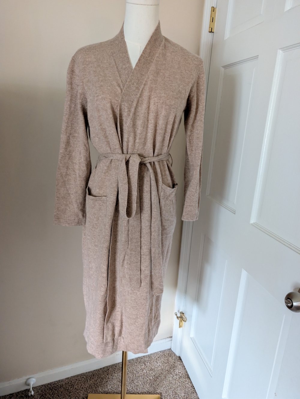 Quince 100% Cashmere Belted Long Duster Cardigan Robe Beige Small